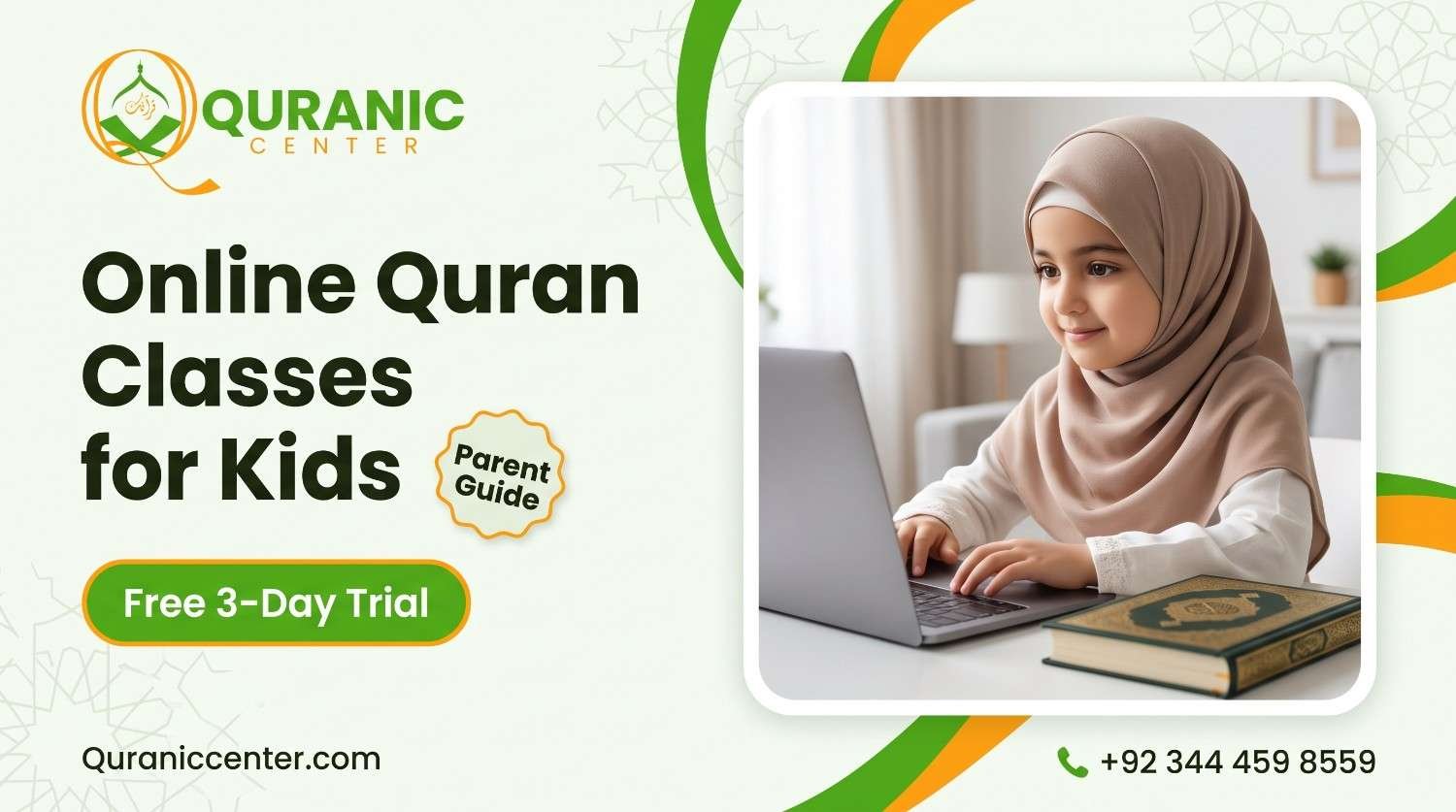 Child learning Quran online from home with Quranic Center parent guide. online quran classes for kids